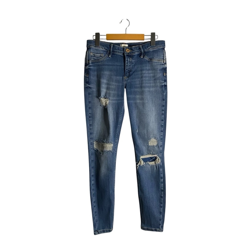 River Island Women's Medium Indigo Mid Rise Distressed Skinny Denim Jean